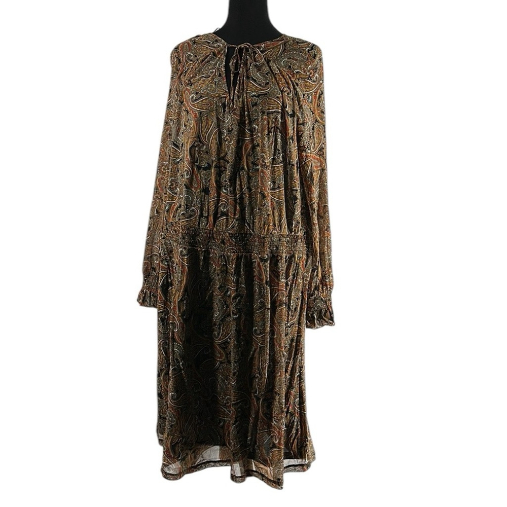 Michael Kors sienna dress boho Paisley Long Sleeve Midi Dress Plus Size 2X NWT